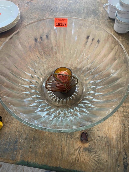 Glass bowl, candle votives,