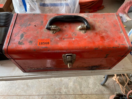 Red toolbox with misc fittings