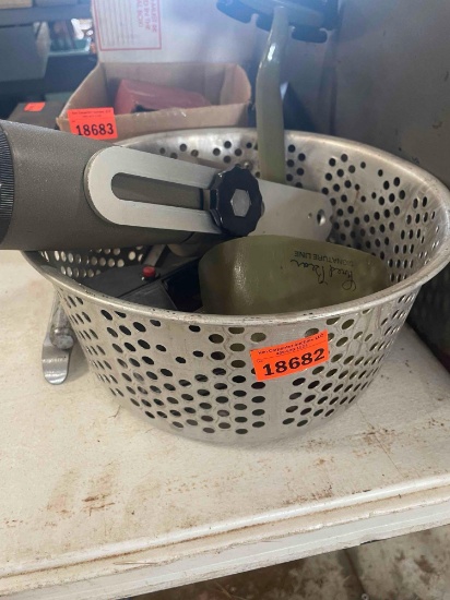 Metal strainer, staplers, ladleand possibly scope item
