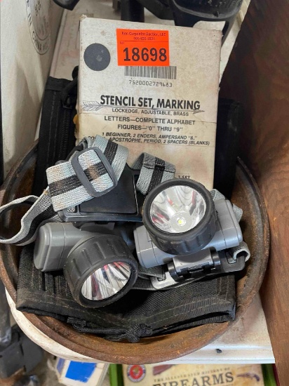 Stencil set, head lamps, zipper pouch