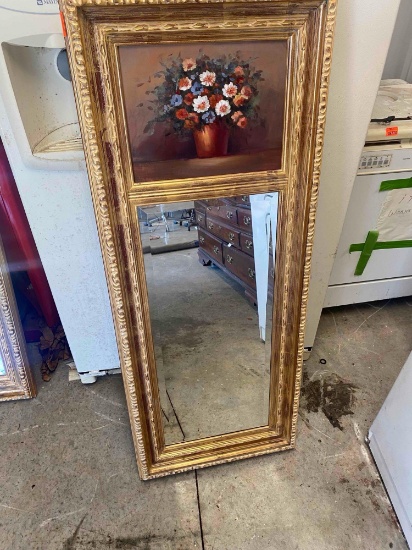 Mirror with picture of flowers at top