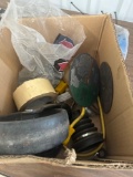 Box with caster, grinding disk, tape and other items