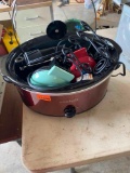 Crockpot with mini waffle maker and other items