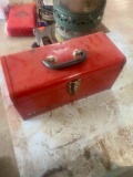 Red toolbox with flange bearing, crowbar and more