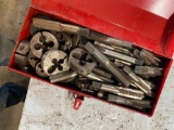 Red toolbox with tap and die pieces