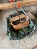 Hand saw, tarp, and misc items