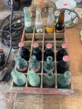 Vintage coke wooden carry case with vintage bottles