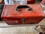 Red toolbox with misc fittings