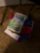 DVDs, scarf, bag, organizer, math cards, books