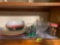 Glass dishes, plastic plates, Christmas dishes