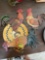 3 metal chicken decor, chicken plate decor