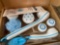 Spa brush set, bag of bandage wraps, disposable masks, and wall brackets and more