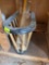Wood basket with four wood bats, and a 4 x 4 block of wood