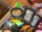 picture frames, clock, leaf decor and glove