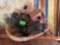 Wild corn, flowers, birdhouse, wicker basket