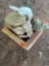 wooden box, and outdoor decor