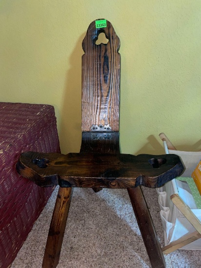 Antique wooden tripod birthing chair
