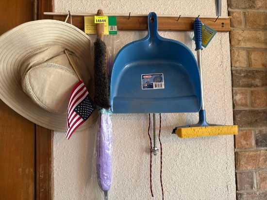 Hat, dust pan, window sponge, duster