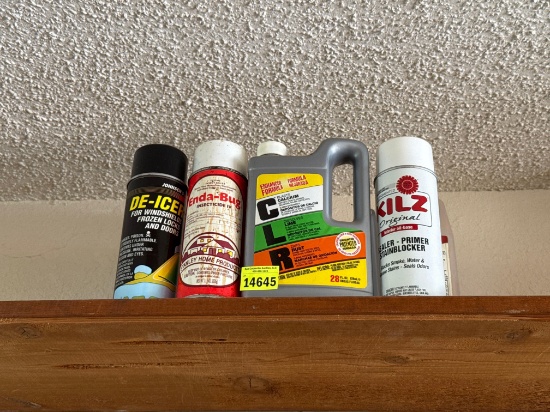 Deicer, bug spray, CLR, Kilz,