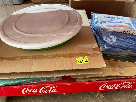 Pampered chef dish, jumbo box storage bags, farm tarpaulin