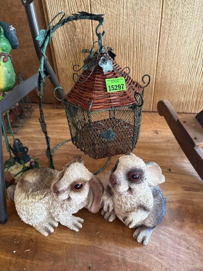 bird house and 2 bunnies