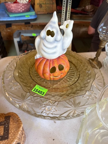glass dishes and halloween decor