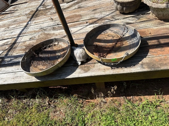 hanging flower pot and turtle