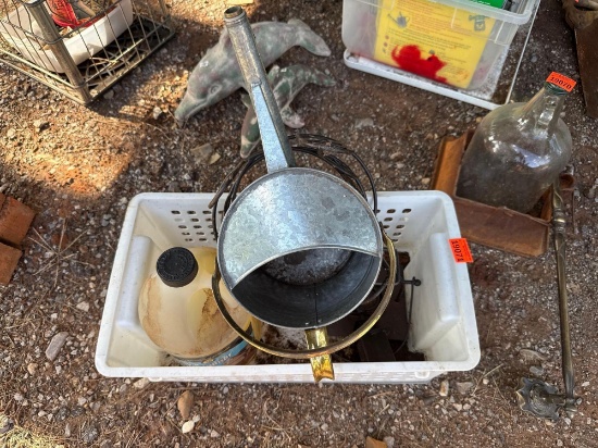 basket watering can and metal decor