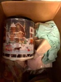 Baby doll, towels, baby wipes, ballpoint, paint tubes, Unopened Christmas, tin cam, bathroom, rugs,