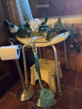 greenery, shower chair, stool, toilet paper holder and scrubber