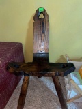 Antique wooden tripod birthing chair