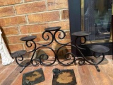 candle holder and frog decor