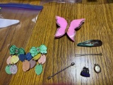 Pin, earrings need repairs, small locket, pins