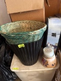 2 waste baskets candle and holder, wine bottle holder