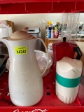 Coffee thermos, cake carrier, jar, mini cast iron pan