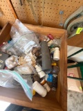 screws, nuts, bolts, sandpaper outlets, flashlight, screwdriver, silicone,