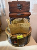 containers and box with clock