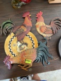 3 metal chicken decor, chicken plate decor