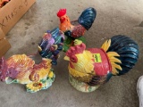 Chicken cookie jar, pitcher, and decor
