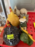 Chickens, lamb, elephant, and frog decor