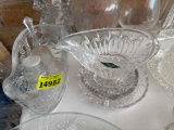 Glass Sleigh bowl, bell, shaker, sauce bowl, 2 dishes