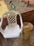 Chair, yard decor, covered basket