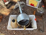 basket watering can and metal decor