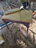 wooden desk and sign