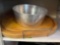 Wood, serving tray, blender, ice cream bowls,