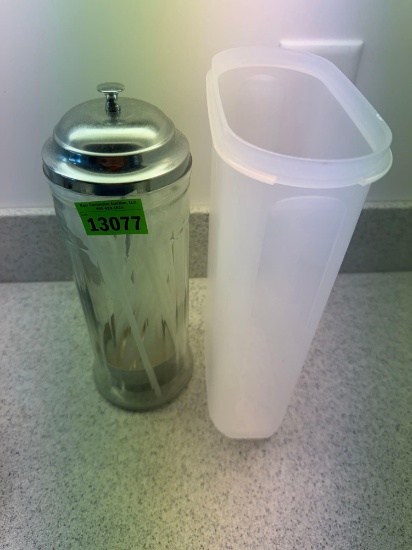 Glass straw holder and Tupperware container