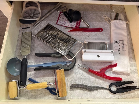 Cheese, grater, apple slicer, meat, grinder, ladle, and more