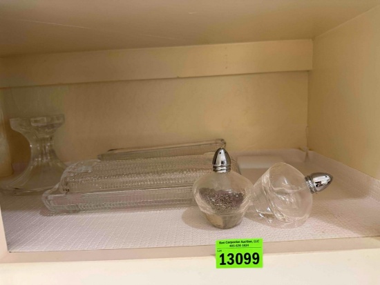 glass dishes, salt and pepper shaker