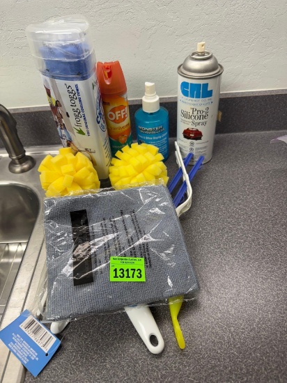 cleaning supplies and wet rag