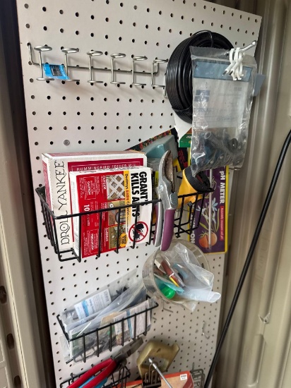 Yard chemicals, faucet, weather, protectors, wires, wire cutters, Christmas lights, wire brush,